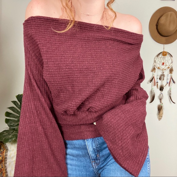 Free People Sweaters - FREE PEOPLE Crazy On You Off Shoulder Thermal Lg